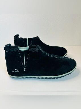 LL Bean Black Suede Sherpa Lined Booties Size 10